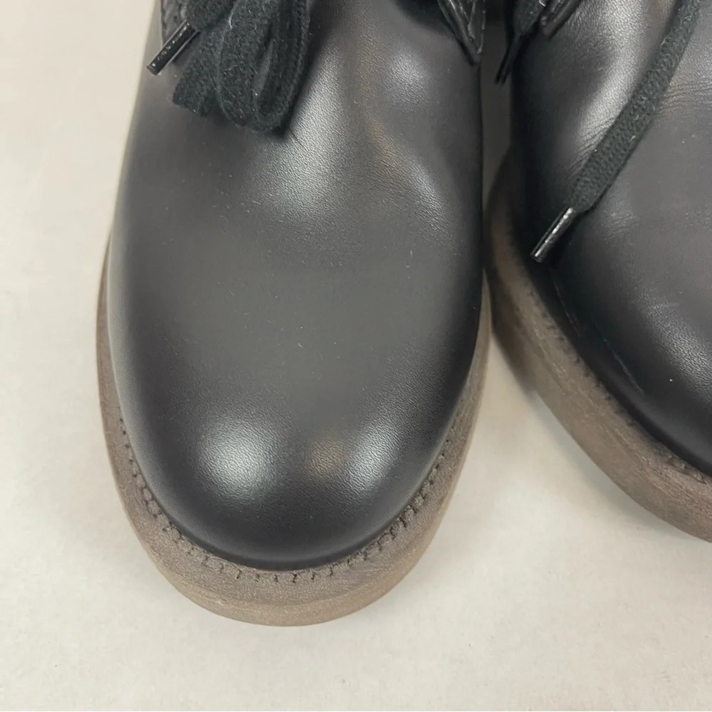 Chanel Black Leather Lace-Up Ankle Boots G31797 CC Logo Crepe‎ Sole Sz40 US 9.5